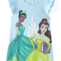 Babyhug Disney Single Jersey Frill Sleeves Nighty With Disney Princess Graphics - Blue-image-6