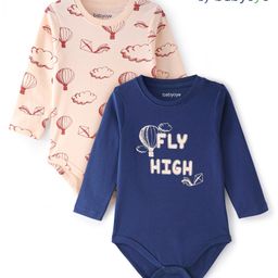 Babyoye 100%  Cotton Knit with Eco Jiva Finish Full Sleeves Onesies with Text & Hot Air Balloon Print Pack of 2 - Multicolour-image-92