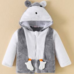 Kookie Kids Full Sleeves Hooded Front Open Sweatshirt With Animal Applique - Grey-image-35