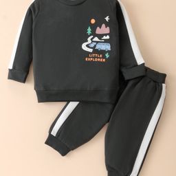 Zero Cotton Knit Full Sleeves T-Shirt & Lounge Pants Set With Van Print - Dark Grey-picture-7