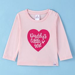 Ollypop Sinker Knit Full Sleeves T-Shirt with Heart & Text Print - Pink-picture-5