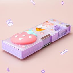 Portable Pencil Box with Strawberry Print - Purple-image-72