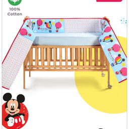 Babyhug Disney Digital Print Premium Cotton Cot Bumper Mickey Hot Air Balloon Print - Blue-image-35