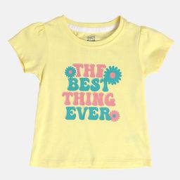 MINI KLUB Cotton Half Sleeves Typography Printed Top - Yellow-image-75