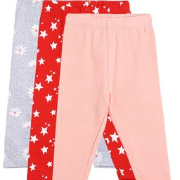 MINI KLUB Cotton Pack Of 3 Floral Printed & Solid Leggings - Multi Colour-picture-2
