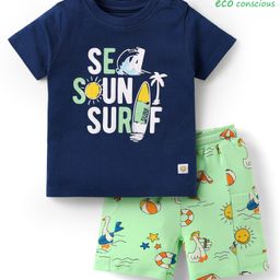 Babyoye Interlock Cotton With Eco Jiva Finish Half Sleeves T-Shirt & Shorts Set With Sea & Sun Theme Print - Navy Blue-image-23