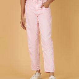 Tales & Stories Cotton Solid Straight Fit Jeans - Pink-image-54