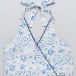 Taffykids Rayon Sleeveless Floral & Paisley Printed Halter Neck Top - White & Blue-image-3