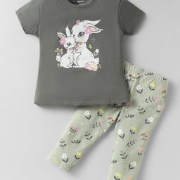 CUCUMBER Cotton Knit Half Sleeves Night Suit With Animal Print - Grey-image-86