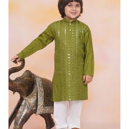 KID1 Rayon Cotton Full Sleeves Mirror Work Detailed Sequins Embellished Kurta Pyjama Set - Green-picture-11