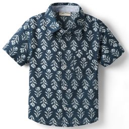 CrayonFlakes Cotton Woven Half Sleeves Floral Printed Shirt - Navy Blue-picture-27