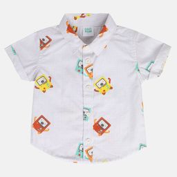MINI KLUB Cotton Woven Half Sleeves Checked & Robots Printed Shirt - Grey-0