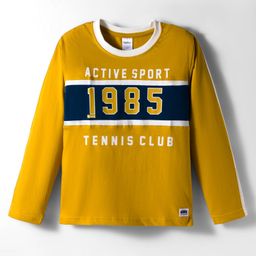 Taeko Single Jersey Knit Full Sleeves T-Shirt with Sport Theme Text Print - Yellow-picture-4