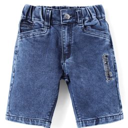 Olio Kids Denim Knit Solid Colour Shorts With Text Embriodery - Navy Blue-image-15