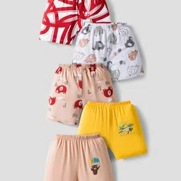 OHMS Single Jersey Knit Knee Length Shorts With Animal Print Pack Of 5 - Multicolour-picture-43