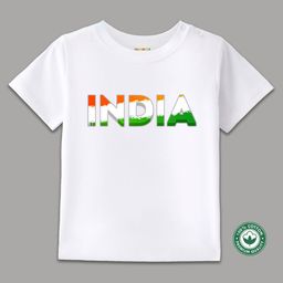 BLUSHES 100% Cotton Knit Independence Day Theme Half Sleeves India Text Printed Tee - White-image-79
