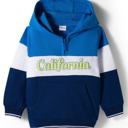 Babyhug Cotton Knit Full Sleeves Front Open Hooded Sweatshirt with California Text Print - Navy Blue & Blue-picture-32