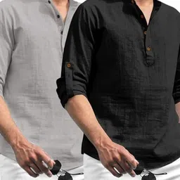 Edin Men Grey Cotton Kurtas-image-103