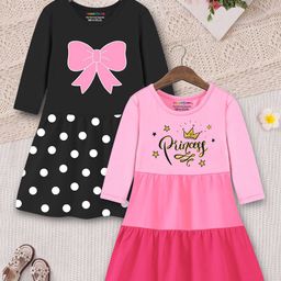 YK X Trampoline Girls Pack of 2 Polka Dots Printed Round Neck A-Line Dress-image-102