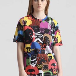 HARPITA Women Printed Mandarin Collar Extended Sleeves Pockets T-shirt-image-2