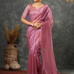all about you Solid Embroidered Net Saree image 1