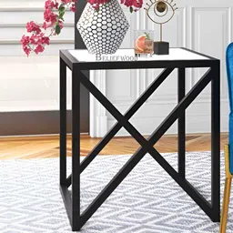 BELIEF WOOD Black & White Metal Square Coffee Table-image-40