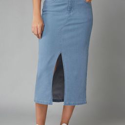 DOLCE CRUDO Straight Fit High Rise Clean Look Stretchable Denim Midi Skirt-picture-28
