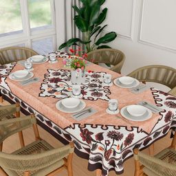 Myntra Elegant Homes Brown Floral Printed 6-Seater Cotton Centre Dining Table Cover-18