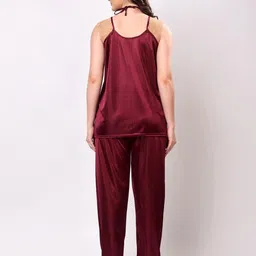 NIGHT KEYS Maroon Satin Maxi Solid Nightdress-image-32