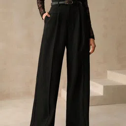 FNOCKS Women Relaxed Straight Leg Baggy High-Rise Pleated Trousers-picture-34