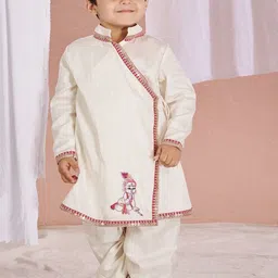 Vivedkids Boys Ethnic Motifs Embroidered Regular Beads and Stones Linen Kurta with Dhoti Pants-10