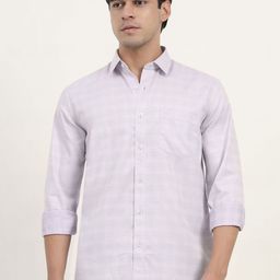 Greenfibre Checked Cutaway Collar Slim Fit Cotton Shirt-image-44
