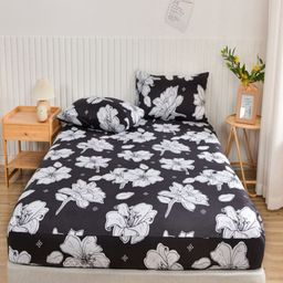 JC HOME Black & White Floral 140 TC Fitted Double King Bedsheet Set-1.8 m x 2 m-image-79