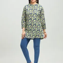 Cotton Culture Blue & Green Printed Short Kurta-image-72