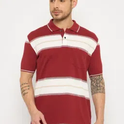 Duke Maroon & White Regular Fit Striped Polo T-Shirt-image-93