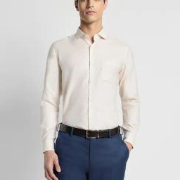 Peter England Cool Cream Cotton Slim Fit Texture Shirt-image-67