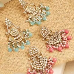 Zaveri Pearls Pink & Blue Alloy Earrings for Women-41