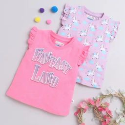 Bumzee Kids Pink & Lavender Printed T-Shirt (Pack Of 2)-image-79