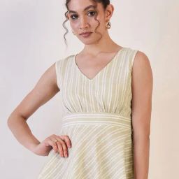Powersutra Beige Cotton Stripes Sleeveless Top-image-39