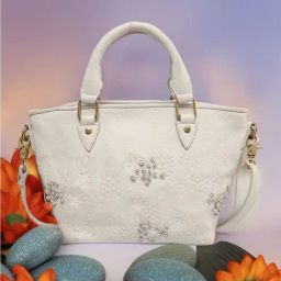 Art N Vintage Floral Bliss White Leather Embroidered Medium Handbag-image-90