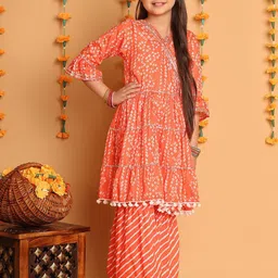 Little Zing Girls Bandhani Printed Angrakha Gotta Patti Cotton Kurta with Sharara-picture-14