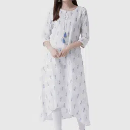 Span Blue & White Cotton Printed High Low Kurta-image-39