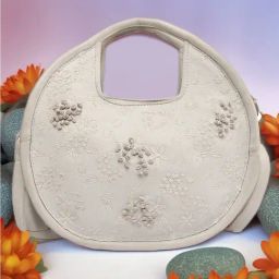 Art N Vintage Floral Bliss White Leather Embroidered Large Handbag-46