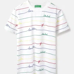 United Colors of Benetton Boys White Cotton Printed T-Shirt-picture-45
