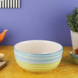 VarEesha Ananda Green & Blue Ceramic Large Serving Bowl (1000 ml) - Set of 1-23