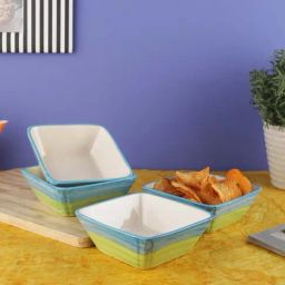 VarEesha Ananda Green & Blue Ceramic Square Veg Bowls (200 ml) - Set of 4-picture-24