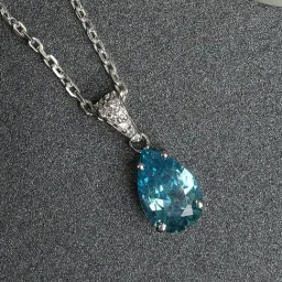 Clara 92.5 Sterling Silver Swiss Zirconia Sky Blue Tear Drop Pendant with Chain-image-12