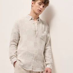 The Bear House Beige Cotton Slim Fit Stripes Casual Shirt-image-34