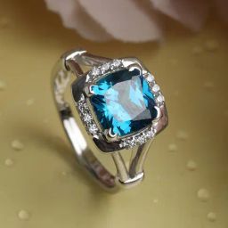 Clara 92.5 Sterling Silver Swiss Zirconia Sky Blue Cushion Adjustable Ring-image-15