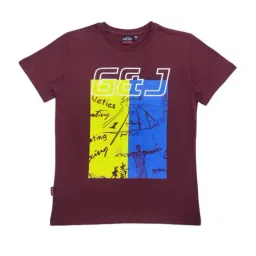 Gini & Jony Boys Maroon & Yellow Cotton Printed T-Shirt-image-18